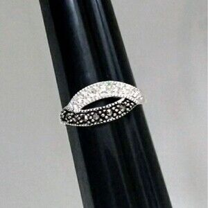 Holsted Midnight Ice 925 Sterling Silver CZ Black & White Stones Bypass Ring 6.5